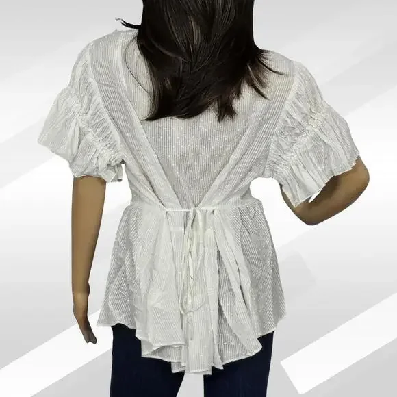 2/$50 City Chic Plus Size Summer Delight Ivory Puff Sleeve Peplum Blouse Size 14 - Picture 4 of 8